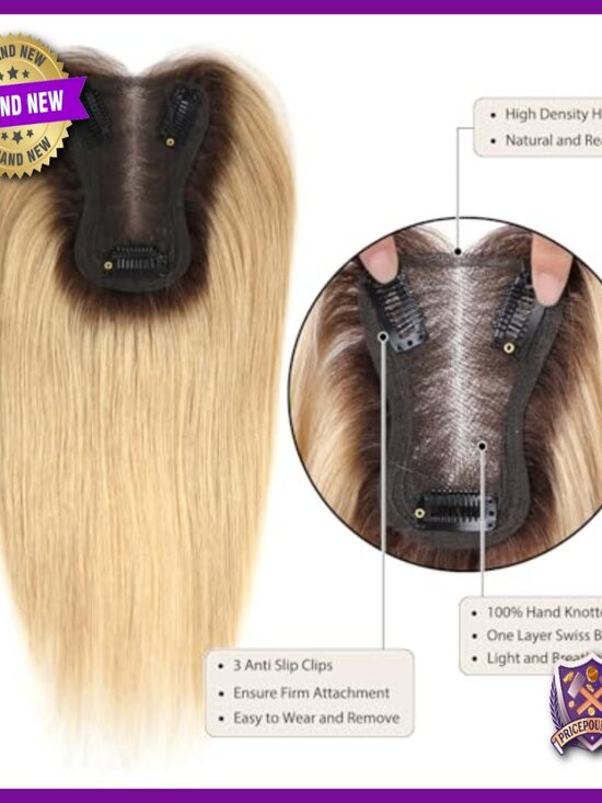 10 Inch Human Hair Topper with Swiss Base for Thinning Hair Coverage